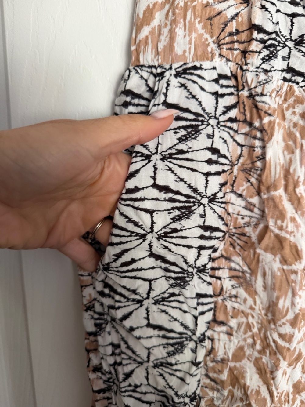 BCBGMaxAzria Beige and Black Patterned Tie-Shoulder Romper - Picture 2 of 3